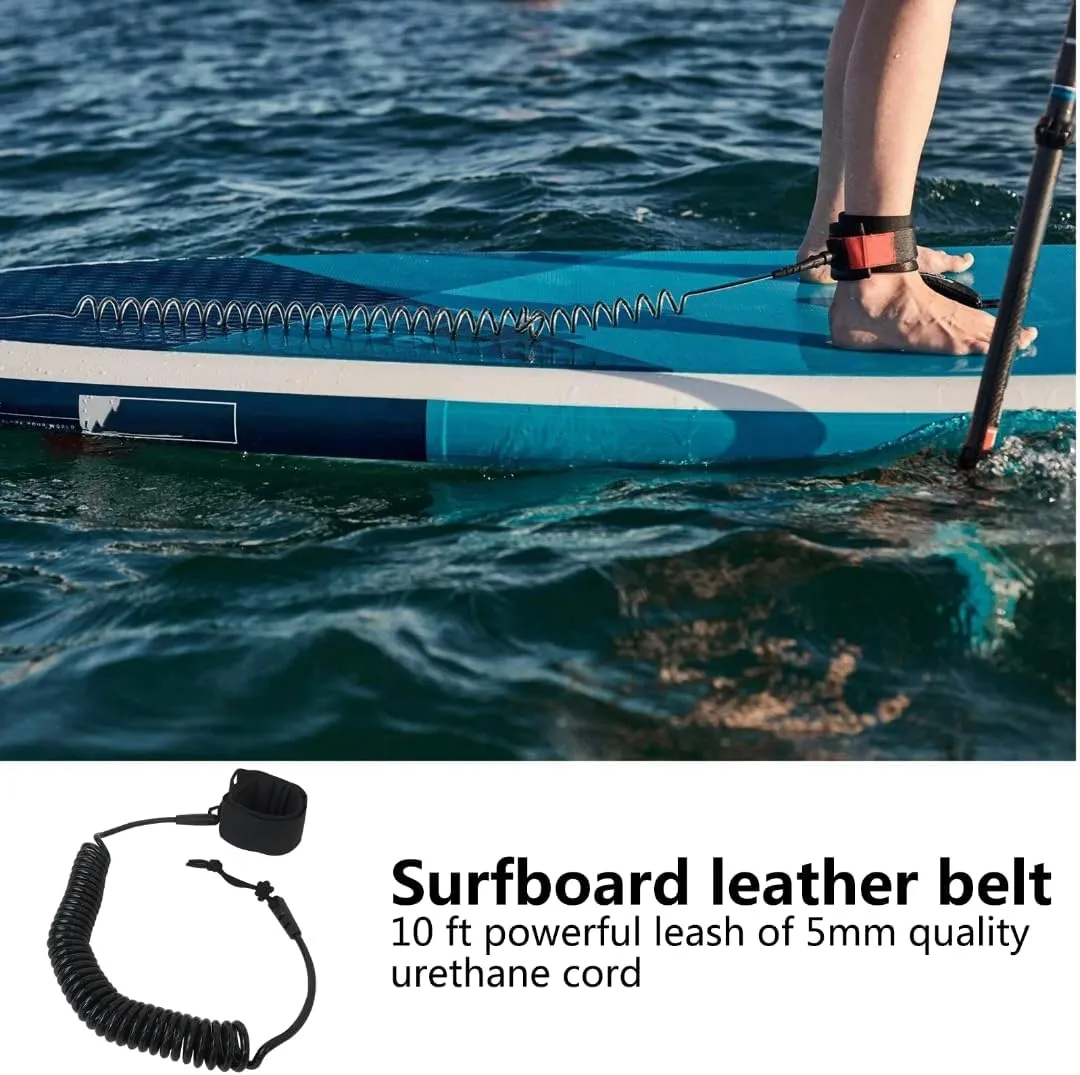 10FT Powerful Coiled SUP Leash with 5mm Urethane Cord, Surfboard Leash Sup Leg Rope Strap Stand Up Paddleboard Leash - Black