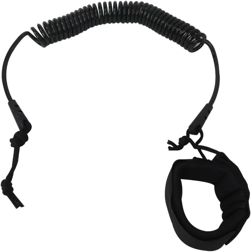 10FT Powerful Coiled SUP Leash with 5mm Urethane Cord, Surfboard Leash Sup Leg Rope Strap Stand Up Paddleboard Leash - Black
