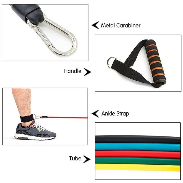 11 pcs Resistance Bands Set (with handles, door anchor, and ankle straps)