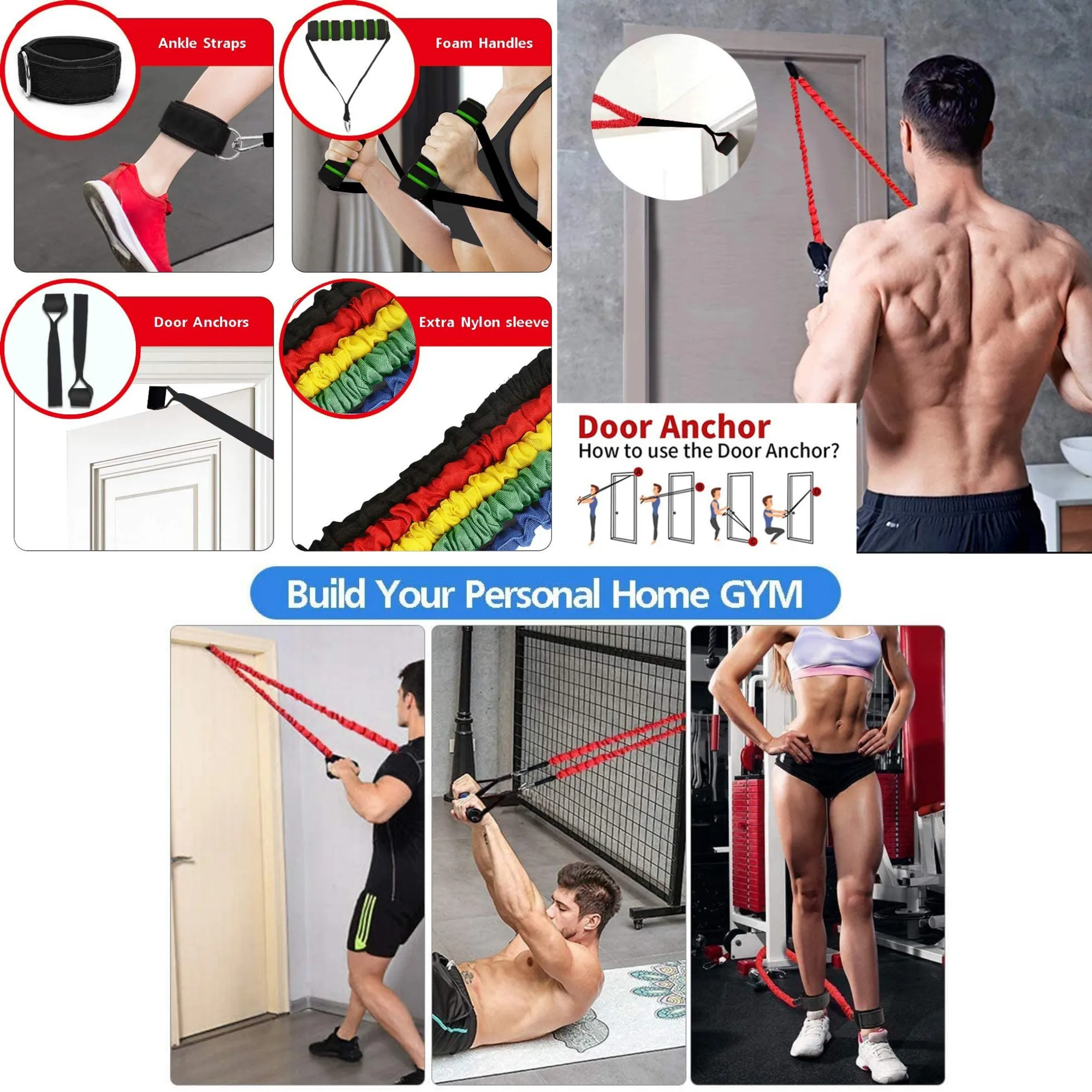 12pce Resistance Bands Set Exercise Bands with Protective Sleeve