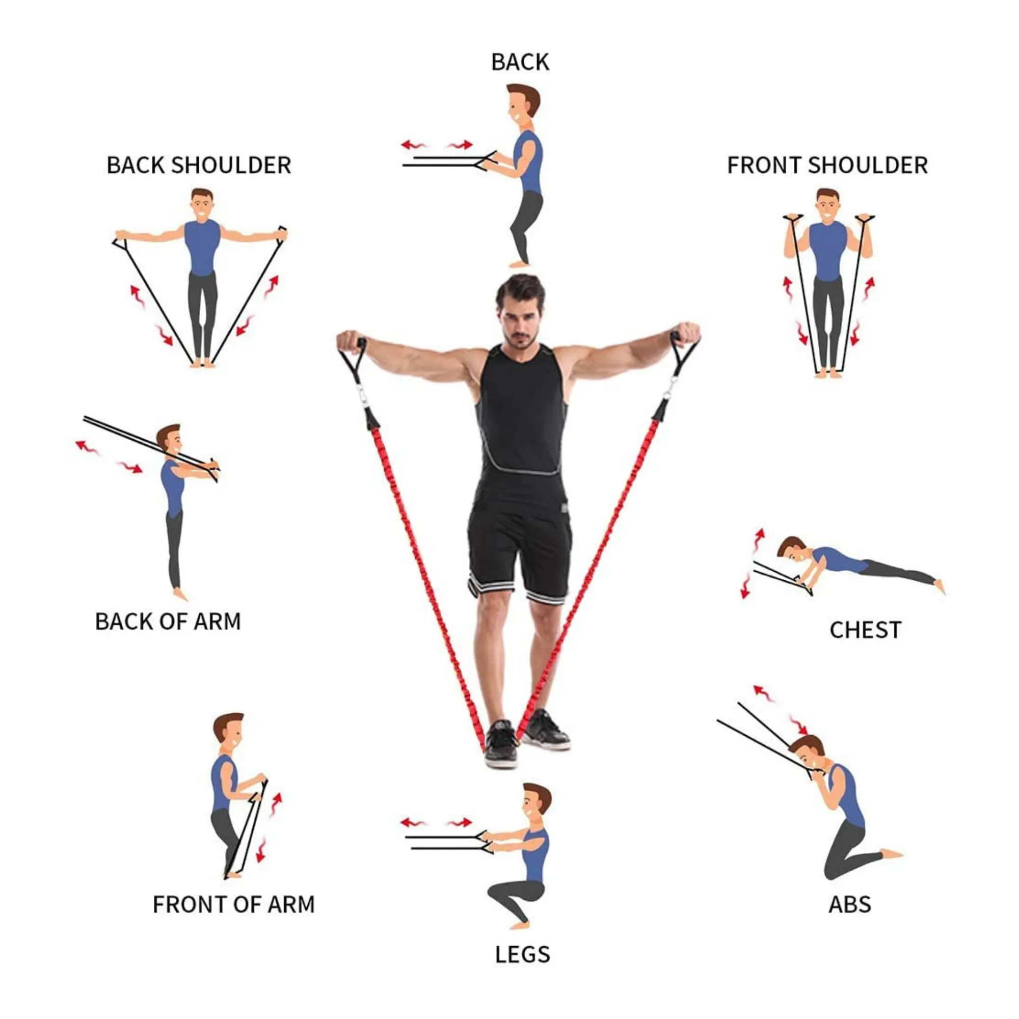 12pce Resistance Bands Set Exercise Bands with Protective Sleeve