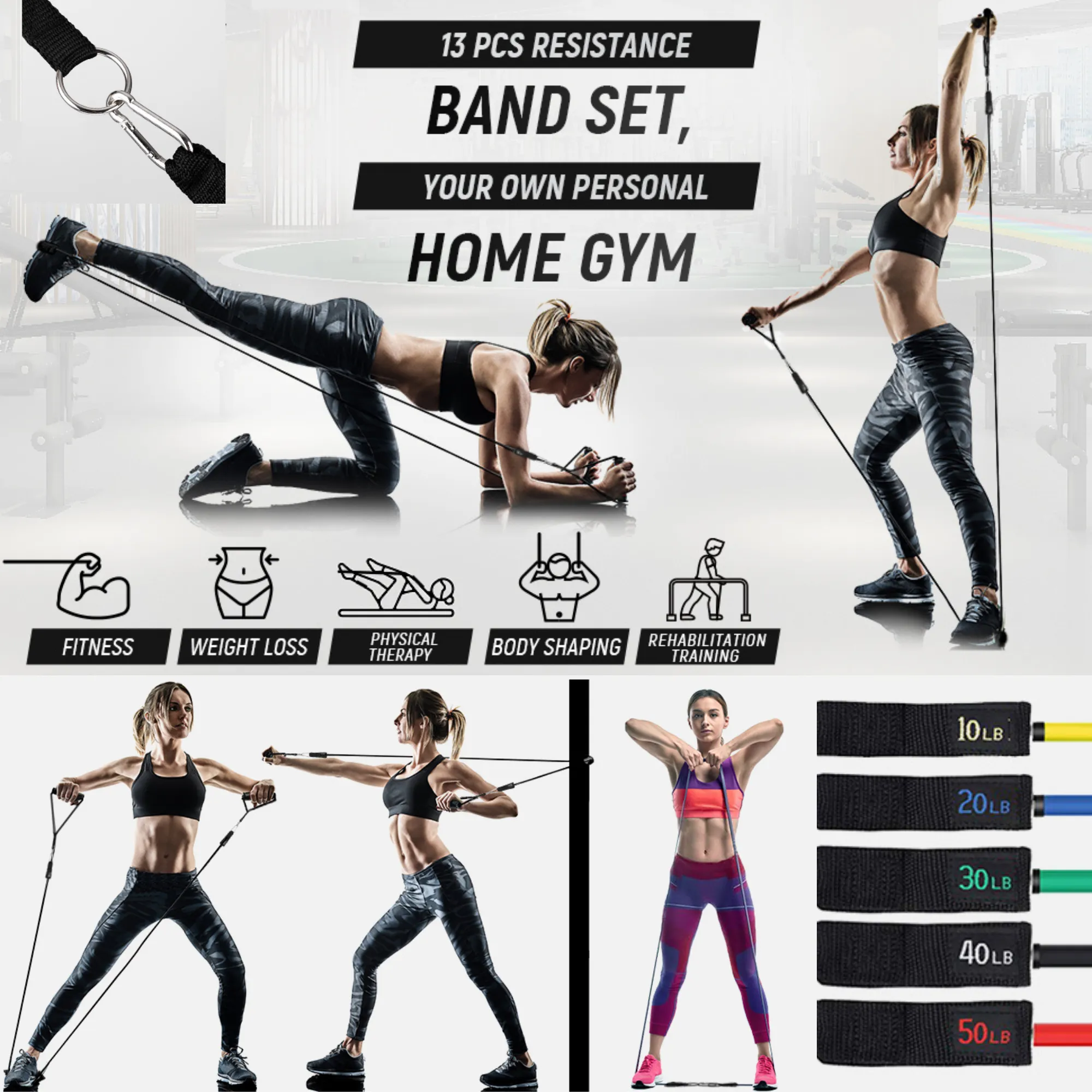 13pce Resistance Bands Set Exercise Bands with Protective Sleeve