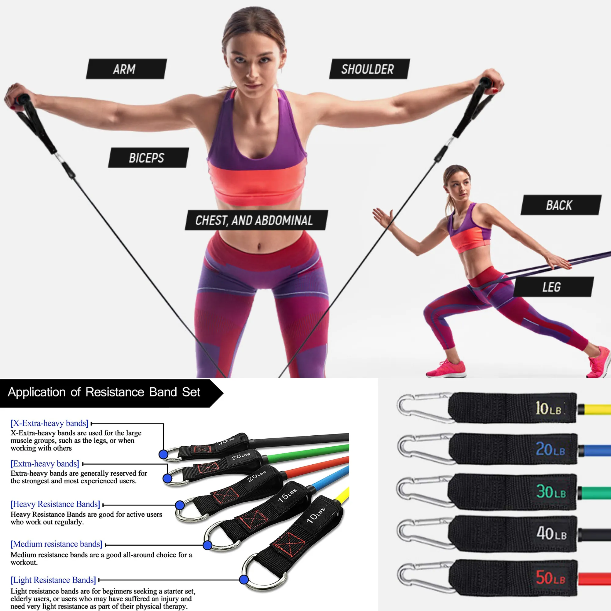 13pce Resistance Bands Set Exercise Bands with Protective Sleeve