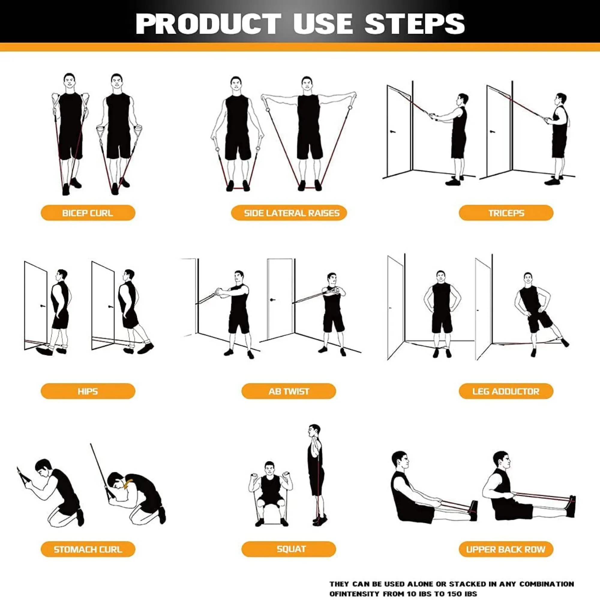 13pce Resistance Bands Set Exercise Bands with Protective Sleeve