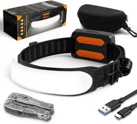 1500 Lumens Rechargeable LED Headlamp for Adults, 230 Wide Beam, Adjustable Light Bar, 5000mAh Battery, IPX6 Waterproof   Multitool  Camping, Hiking, Running, Hunting & Construction
