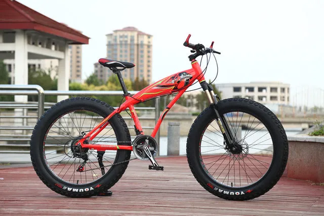 26 * 4.0 Fat bike 7/21/24/27 Speed Mountain bike Aluminum alloy Shock Absorbers Bicycle big tire Snow Bike