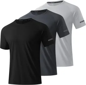3 Pack Workout Shirts for Men Short Sleeve UPF 50  Sun Protection Tee Moisture Wicking Athletic Rash Guard T-Shirts Running