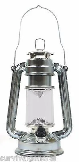 9.5" Silver Metal Hurricane Lantern Camping Survival Emergencies Disaster 15 LED
