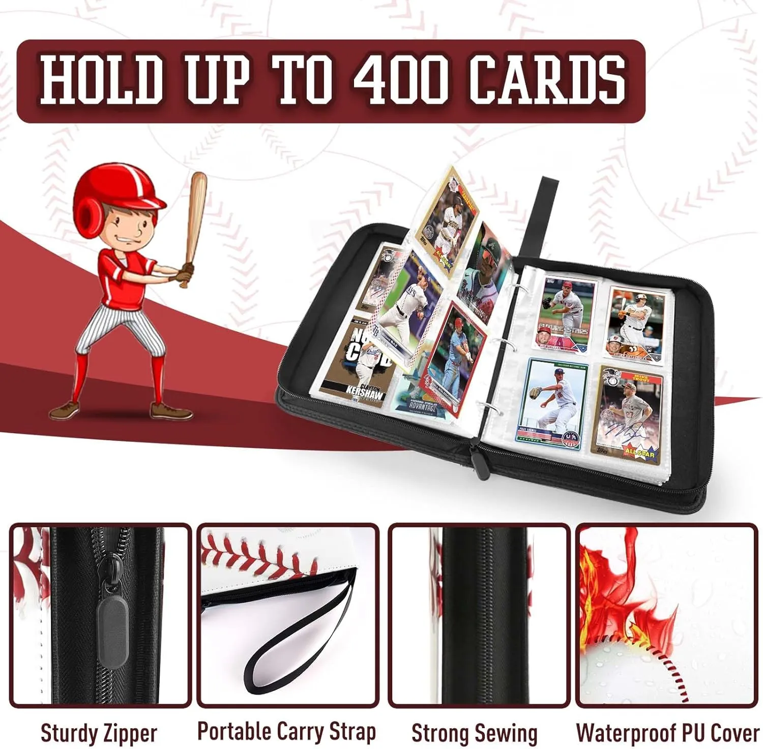 Baseball Card Binder 400 Pockets, Trading Card Album with Sleeves, Baseball Card Holder & 3 Ring Binders Card Folder for Card Collectors, MTG Cards, Basketball Cards, Football Cards, Game Cards