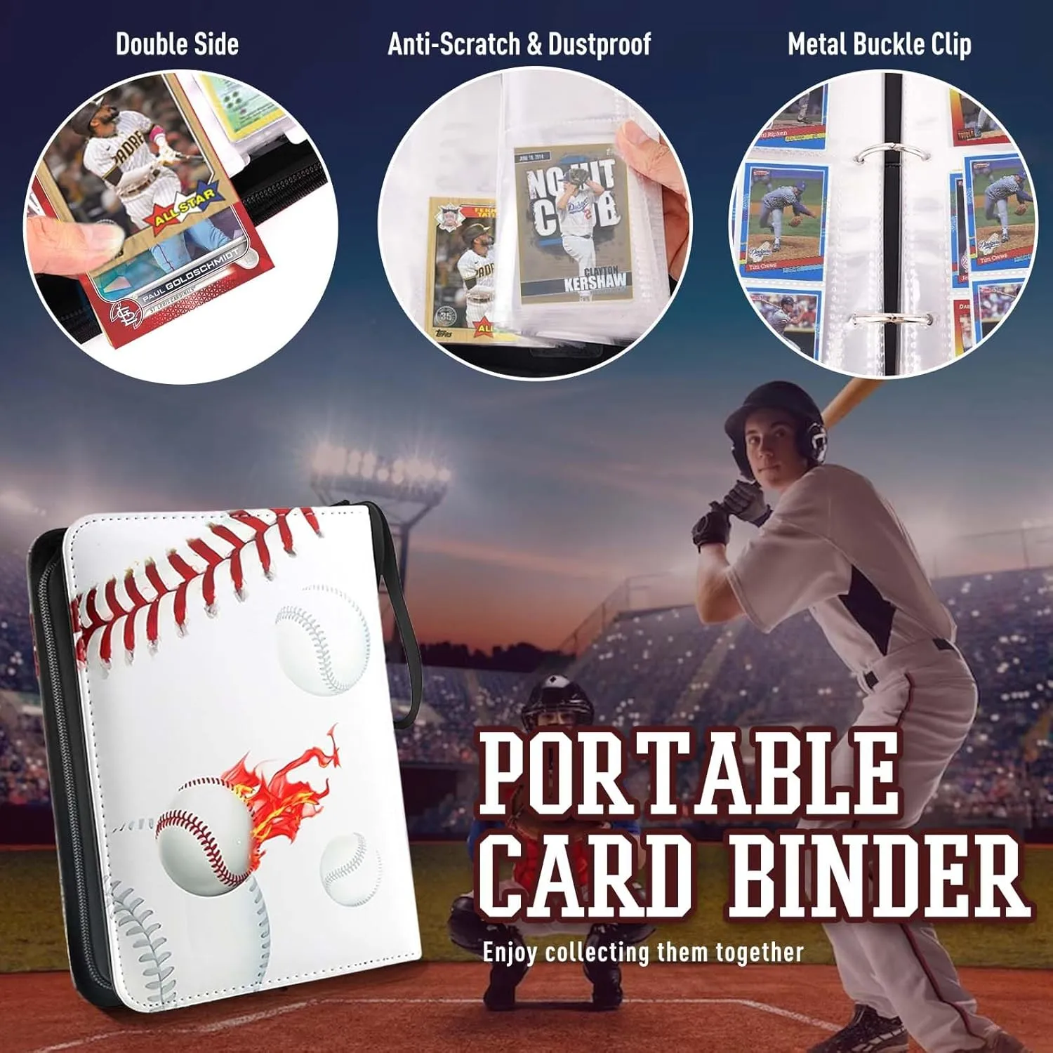 Baseball Card Binder 400 Pockets, Trading Card Album with Sleeves, Baseball Card Holder & 3 Ring Binders Card Folder for Card Collectors, MTG Cards, Basketball Cards, Football Cards, Game Cards