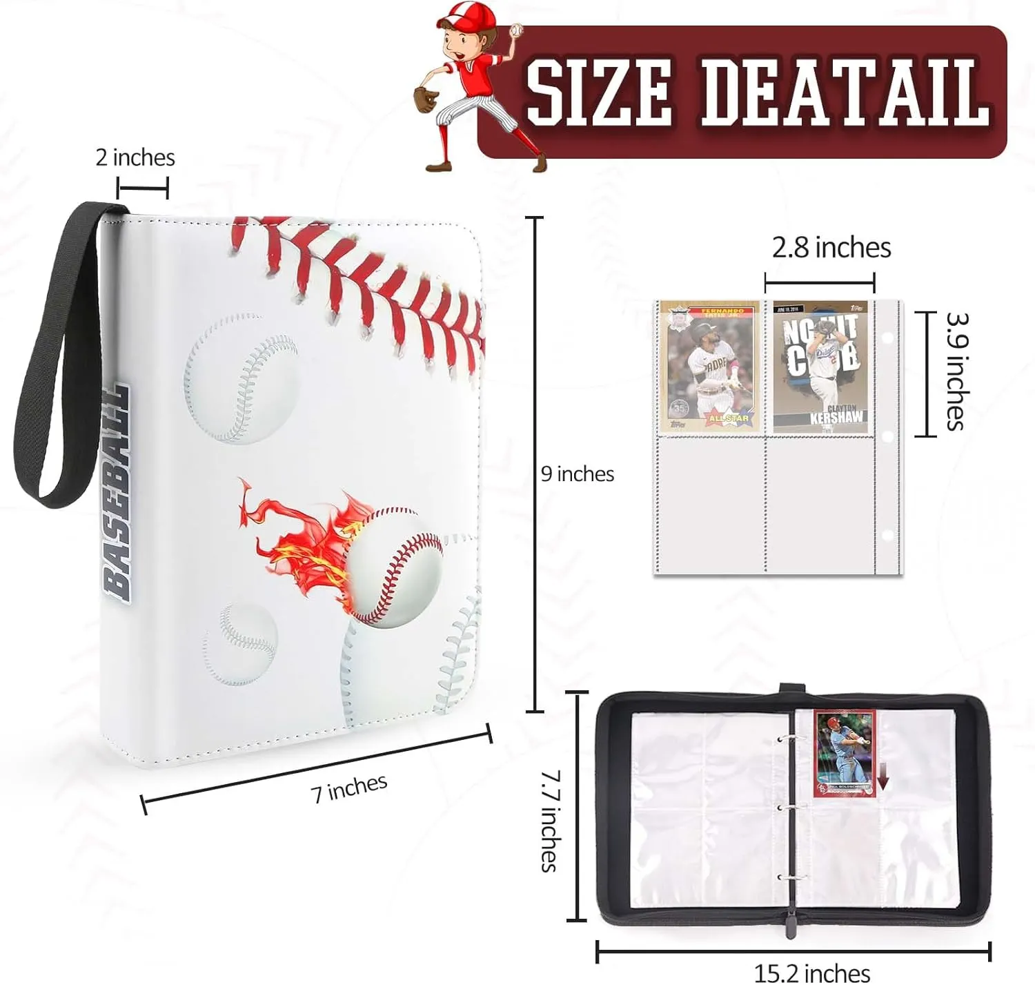 Baseball Card Binder 400 Pockets, Trading Card Album with Sleeves, Baseball Card Holder & 3 Ring Binders Card Folder for Card Collectors, MTG Cards, Basketball Cards, Football Cards, Game Cards