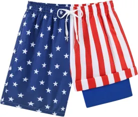 Belovecol Boys Swim Trunks with Compression Liner Anti-Chafe Swim Shorts Quick Dry UPF 50  Bathing Suits Swimwear 7-20T