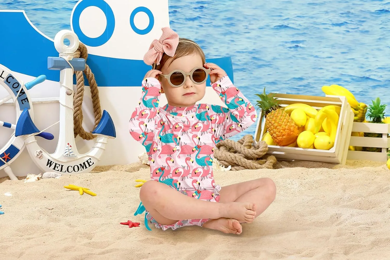 BesserBay Baby Girl's UPF 50  Sun Protection Swimsuit One Piece 3/4 Sleeve Rash Guard 0-36 Months