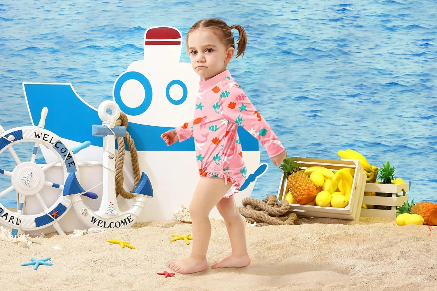 BesserBay Baby Girl's UPF 50  Sun Protection Swimsuit One Piece 3/4 Sleeve Rash Guard 0-36 Months