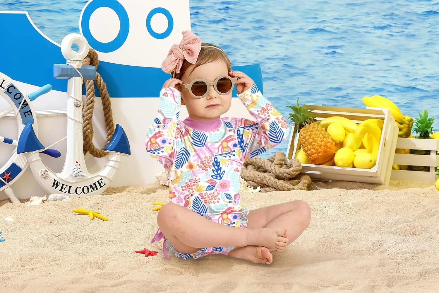 BesserBay Baby Girl's UPF 50  Sun Protection Swimsuit One Piece 3/4 Sleeve Rash Guard 0-36 Months