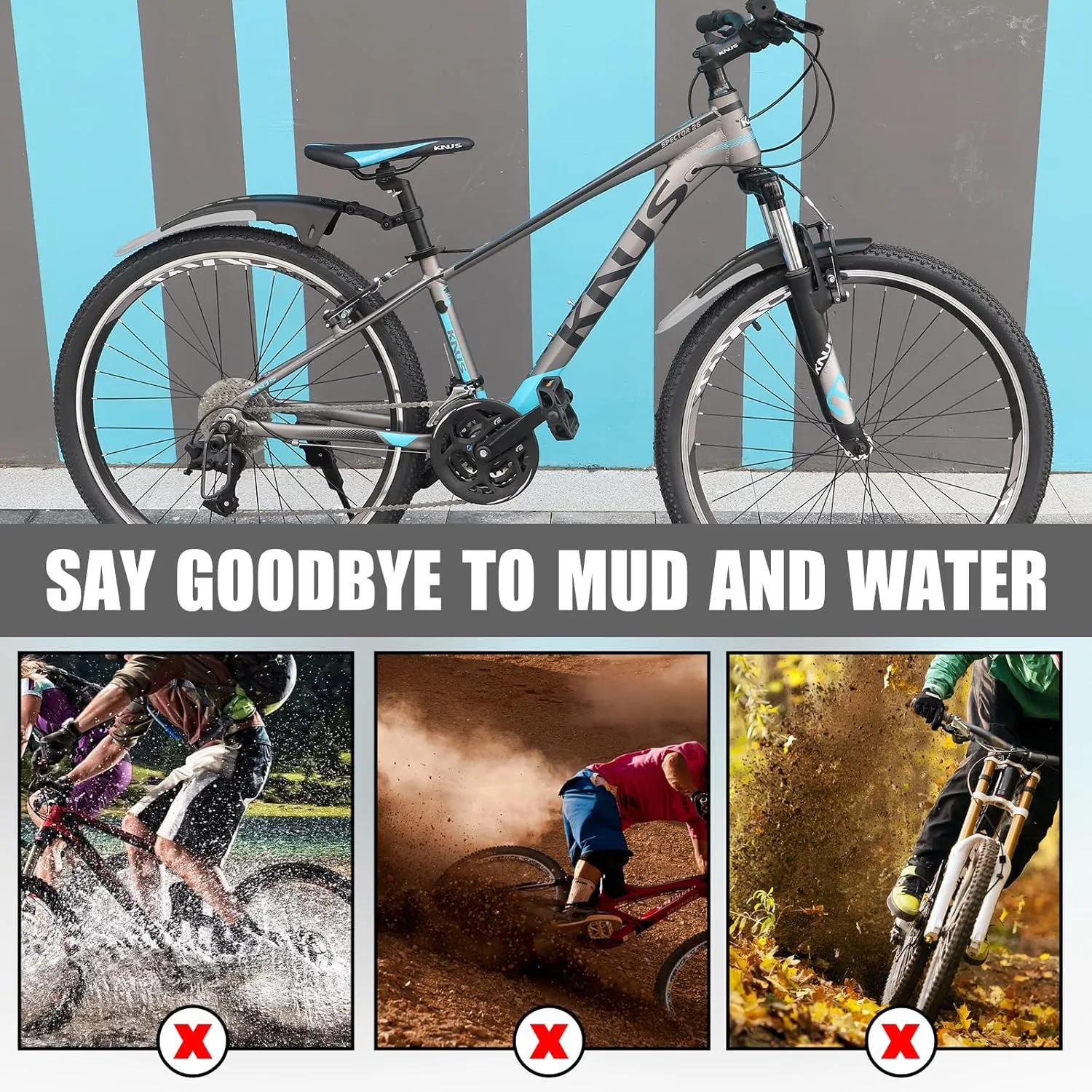 Bike Fender Set Mudguard Set Front and Rear 2 Parts-Universal Full Cover Thicken Widen Bicycle Adjustable Bike Fender Mud Guard Mudflap for MTB Road Bike Mountain Bike