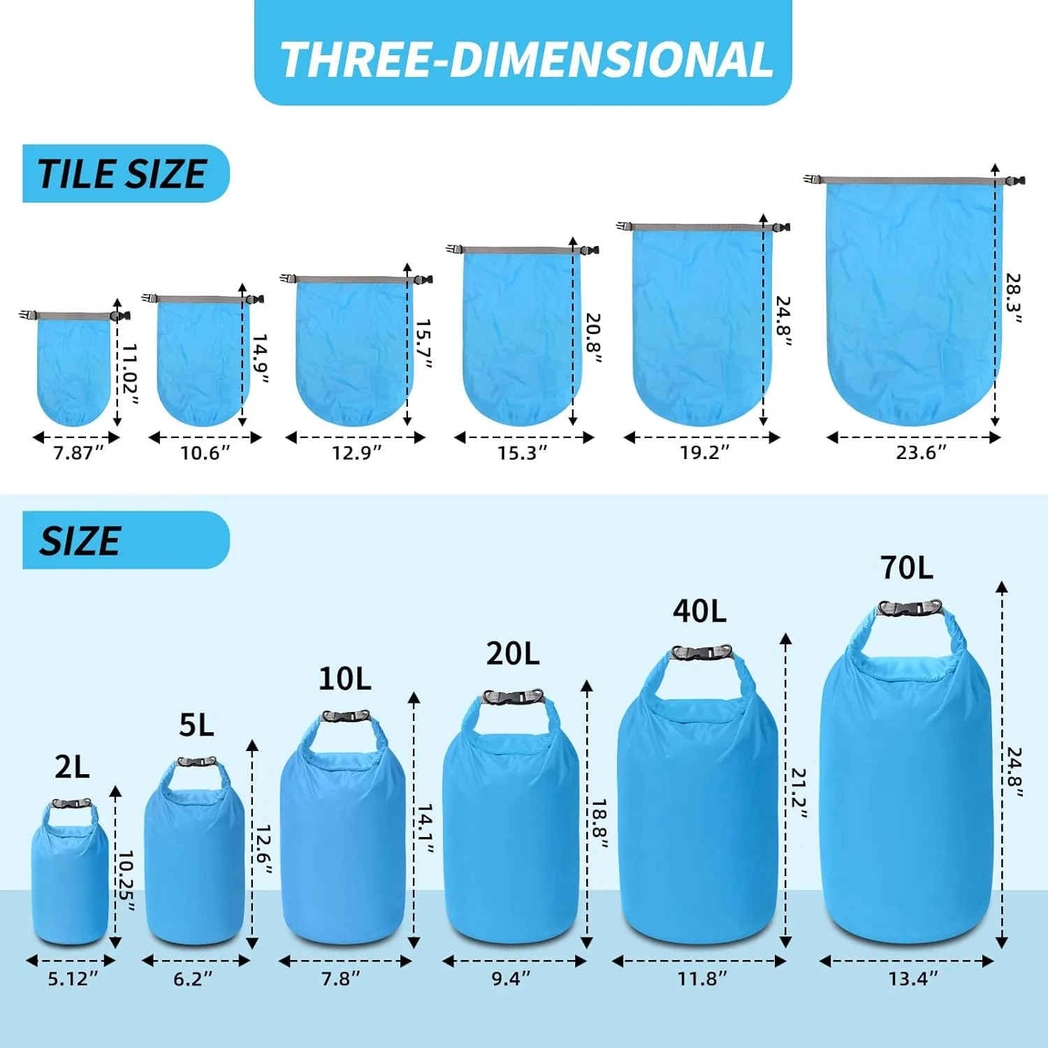 Dry Bag Set, Waterproof Small Lightweight Dry Bags for Paddle Board Kayaking, Fishing, Camping (Blue, 20L 2Pack)