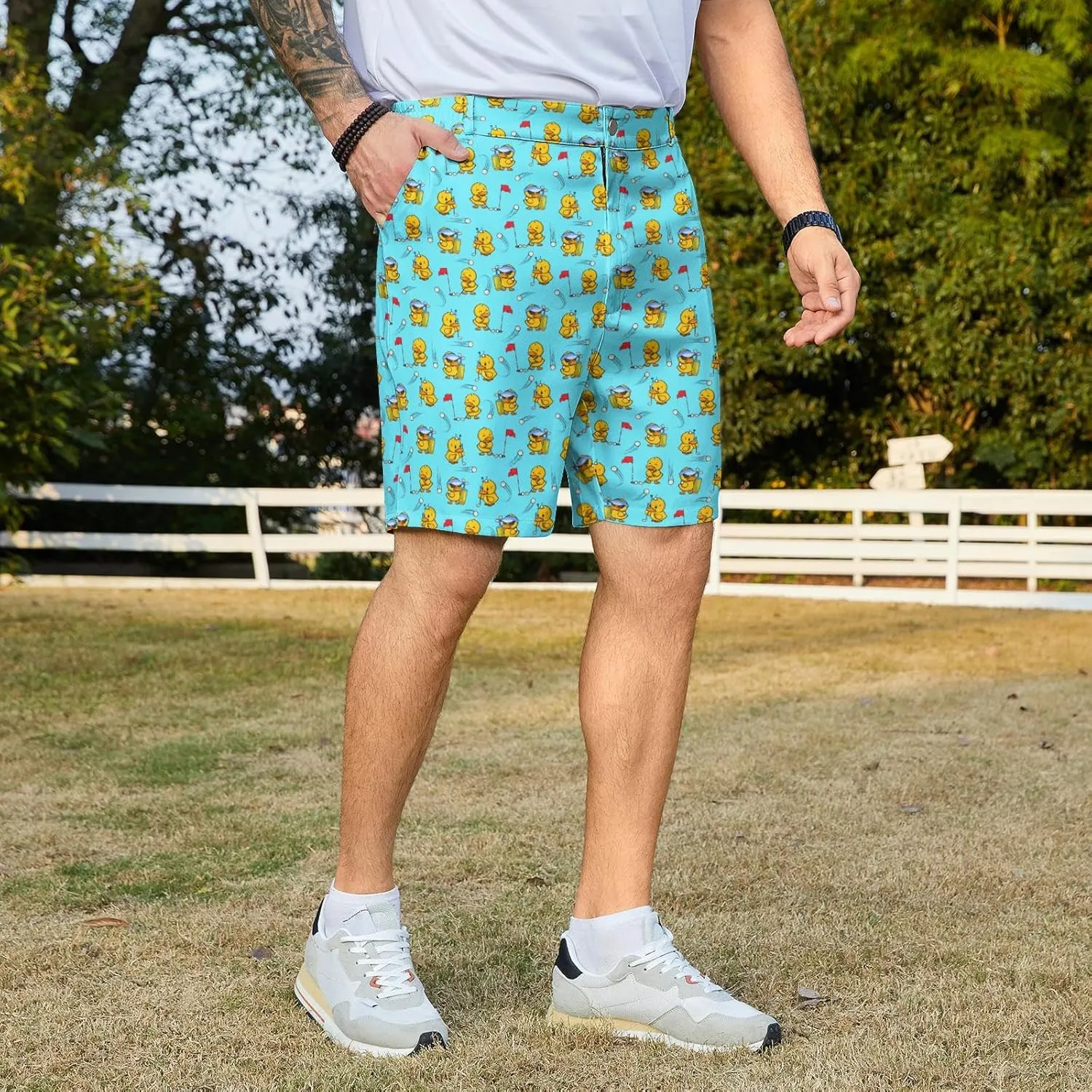 Flamingo Mens Golf Shorts 7 inch Inseam Golf Shorts for Men Shorts with Zipper Pockets Dress Shorts