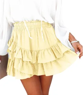 Flowy Shorts for Women Casual Ruffle Tiered Skorts High Waist Mini Tennis Golf Skirt Boho Summer Shorts