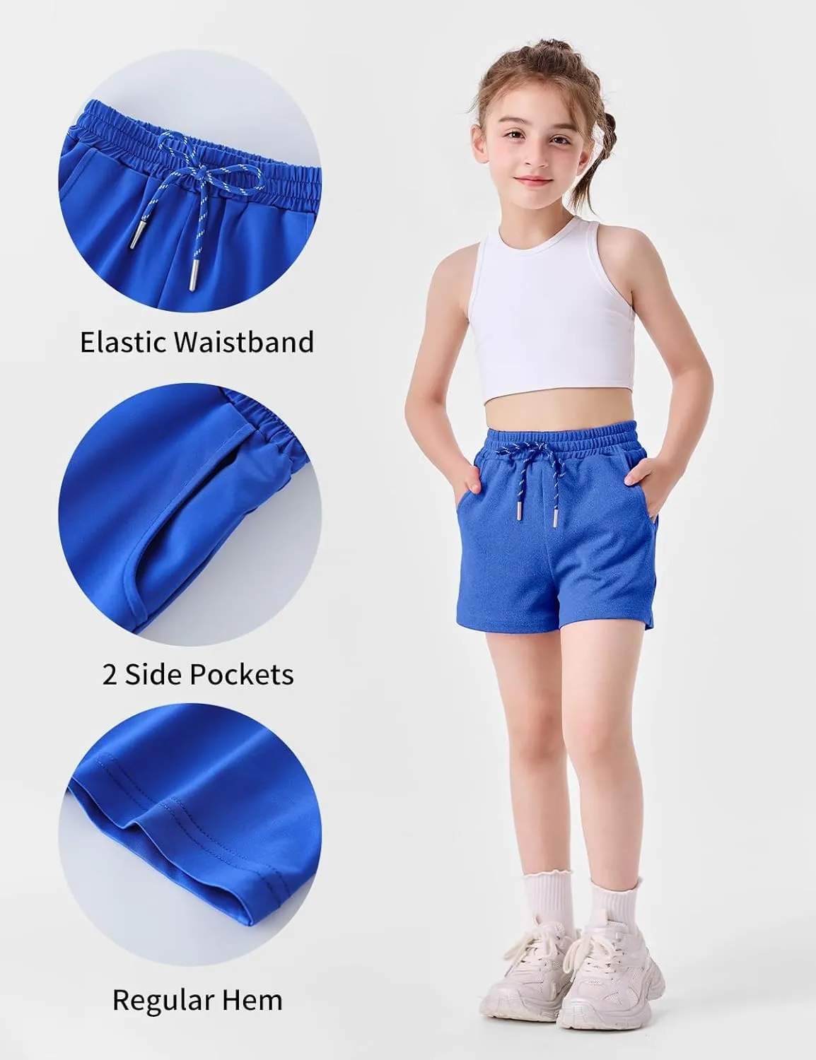 Girls Athletic Shorts, 3 Pack Casual Soft Girls Running Soccer Dry-Fit Shorts with Pockets for Kids Teens, 4-16Y