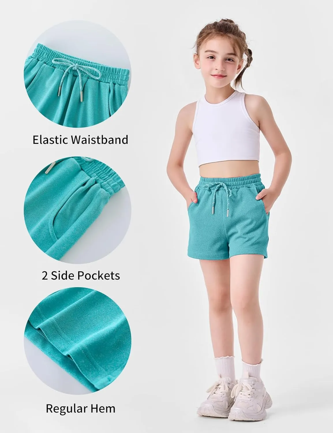 Girls Athletic Shorts, 3 Pack Casual Soft Girls Running Soccer Dry-Fit Shorts with Pockets for Kids Teens, 4-16Y
