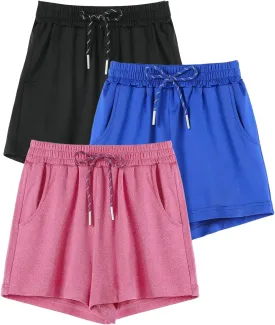 Girls Athletic Shorts, 3 Pack Casual Soft Girls Running Soccer Dry-Fit Shorts with Pockets for Kids Teens, 4-16Y
