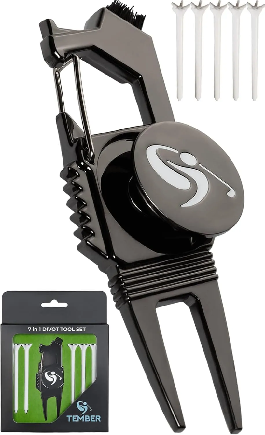 Golf Divot Tool with Golf Ball Marker and Golf Tees 3 1/4 inch - Golf Gifts for Men - Golf Accessories for Women