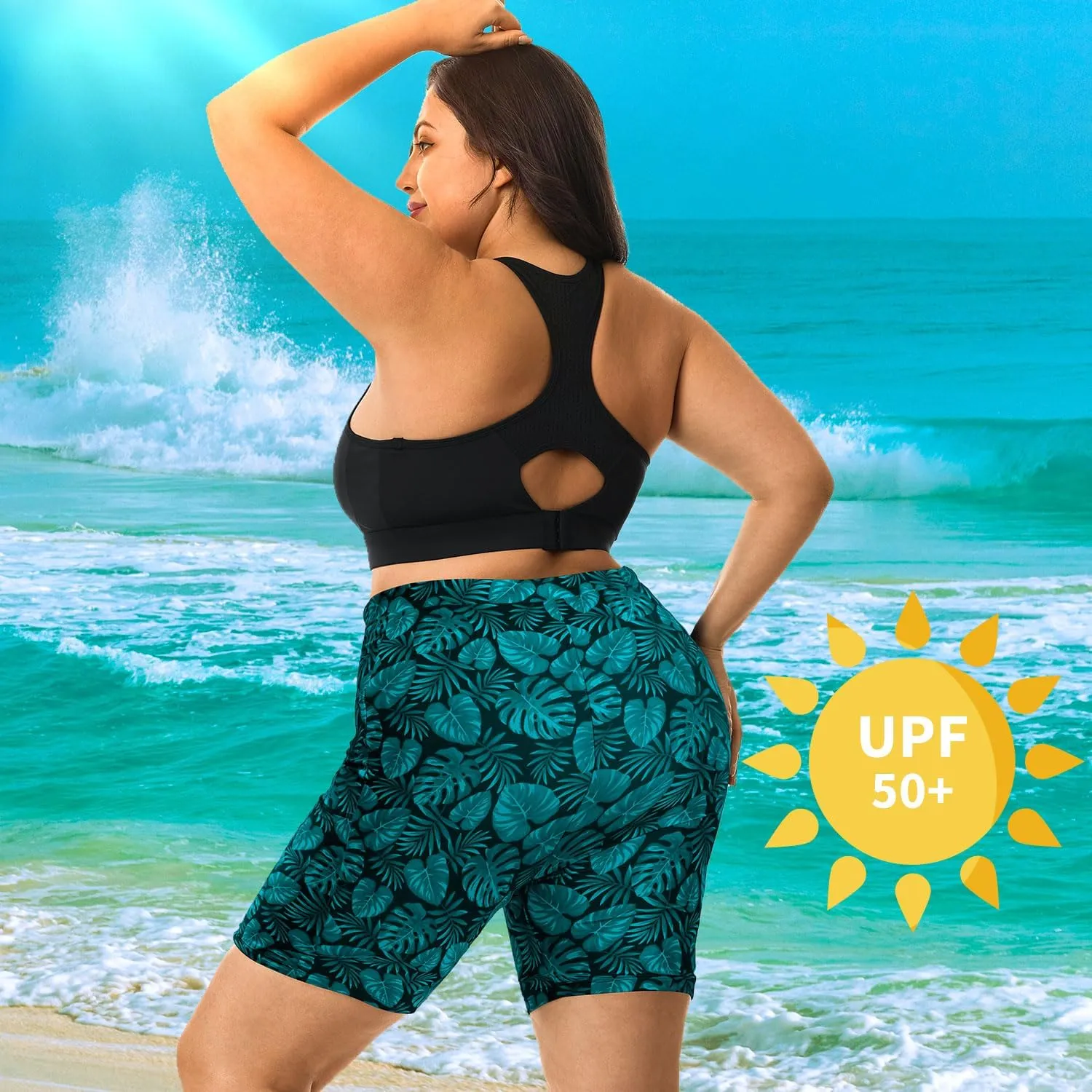 HODOSPORTS Plus Size Women's Swim Shorts with Pockets UPF50  High Waisted Board Shorts Tummy Control Swimsuit Bottoms 1X-6X