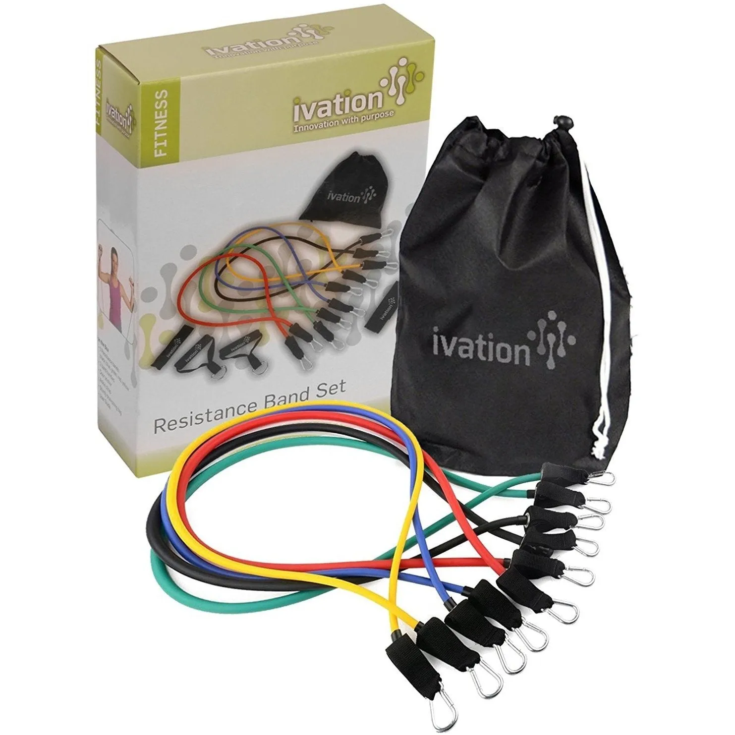 Ivation Resistance Band Set - Detachable Foam Grip Handles