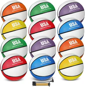 Lenwen 12 Pieces Rubber Basketball Bulk Official Size Basketball with Pump for Game Practice Training Street Ball Back to School Sport Gift for Kids Youth Teens Adults Indoor Outdoor