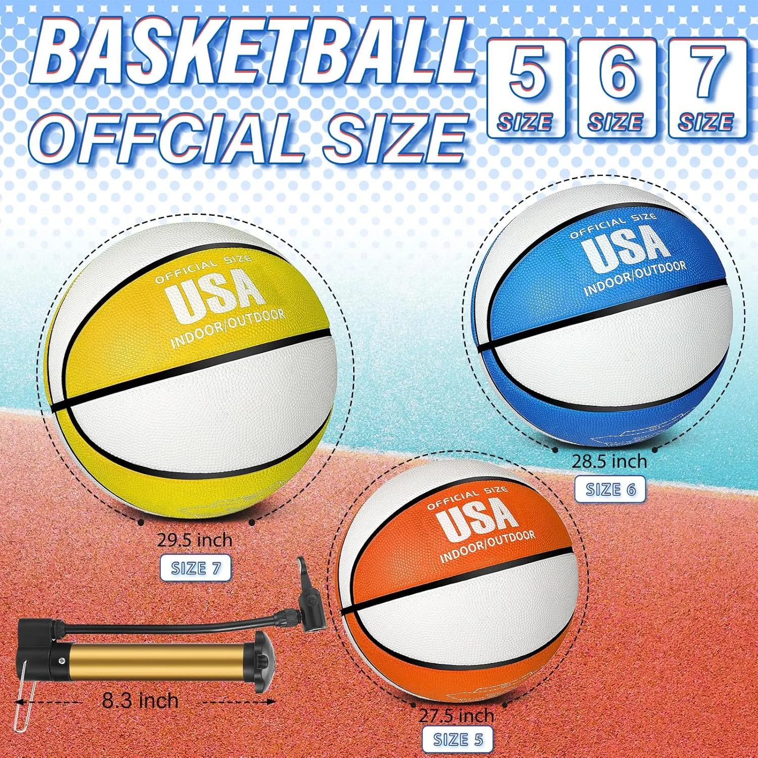 Lenwen 12 Pieces Rubber Basketball Bulk Official Size Basketball with Pump for Game Practice Training Street Ball Back to School Sport Gift for Kids Youth Teens Adults Indoor Outdoor