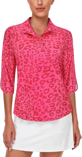 LURANEE Womens Golf Shirt Quick Dry 3/4 Sleeve T Shirts 2-Buttons Polo Workout Tops UPF 50  Shirts S-2XL