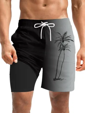 Mens Swim Trunks with Compression Liner 7" Board Shorts with Pockets 2 in 1 Quick Dry Bathing Suits