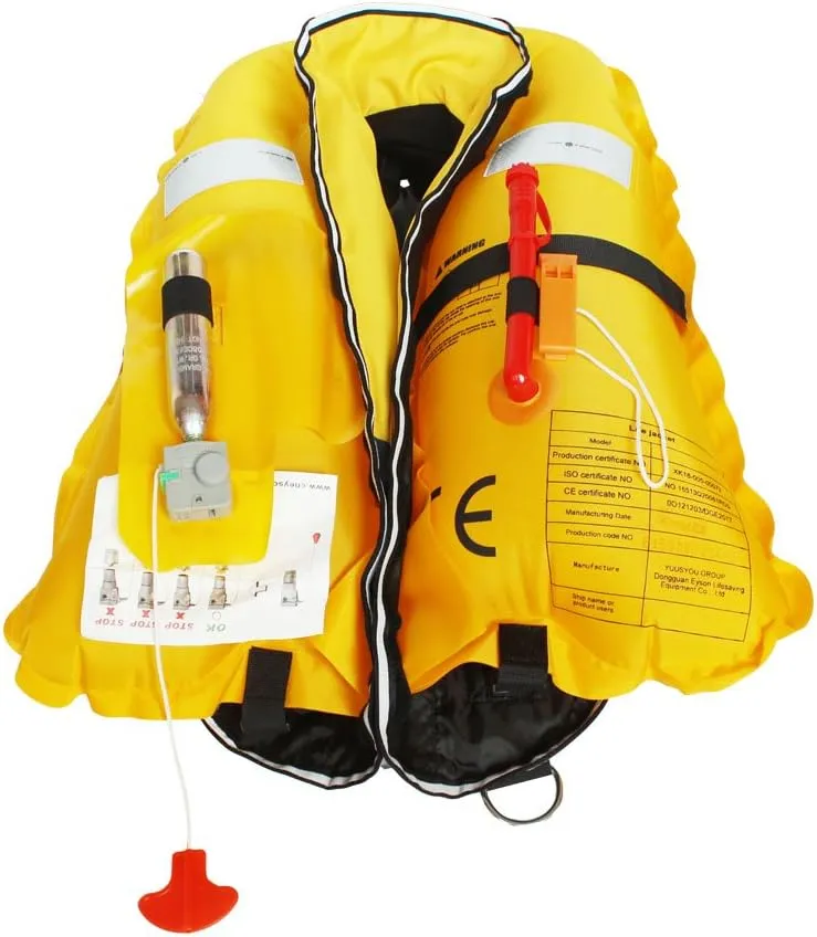 Premium Safety Adult Life Jacket with Whistle - Auto Version Inflatable Lifejacket Life Vest Preserver PFD for Boating Fishing Sailing Kayaking Surfing Paddling Swimming - Adjustable Life Saving Vest