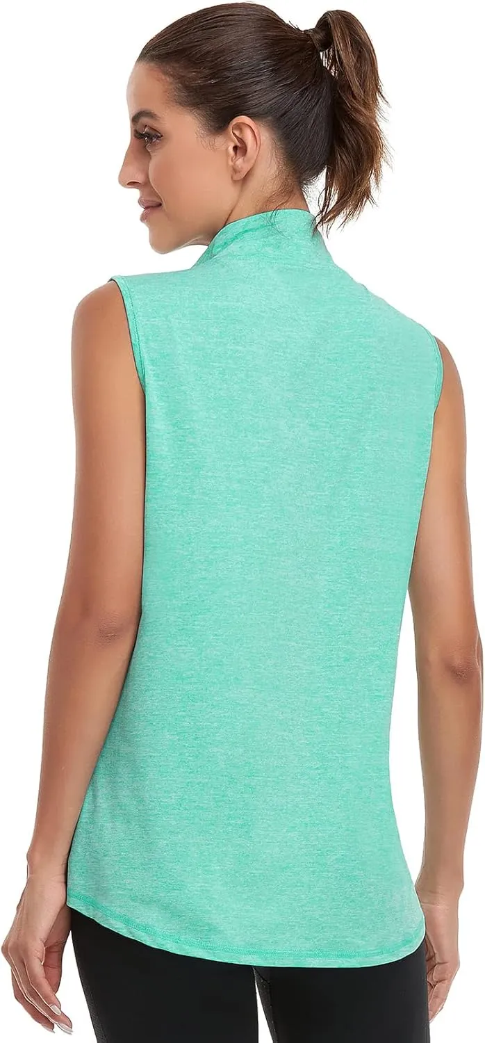 Viracy Women's Zip Up Golf Workout Tank Tops Sleeveless Quick Dry Athletic Polo Shirts