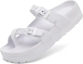 Womens Arch Support Platform Sandals Comfort Slides Thick Soles Flat Sandals With Adjustable Buckle & Ultra Cushion