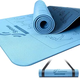Yoga Mat with Poses, Sportneer Yoga Mats for Women & Men, Non Slip Double-Sided, Exercise Mats for Home Workout - 24" Wide x 72" Long x 1/4" Thick - Exercise Mat Yoga Mat with Strap Home Gym